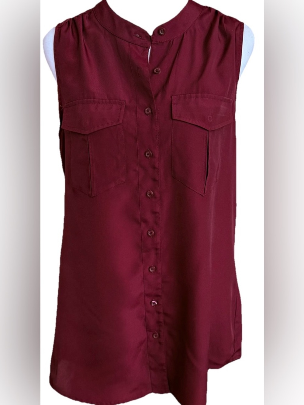 J.CREW Dark Red Maroon Button Front Silky Sleeveless Summer Top Blouse Size 4